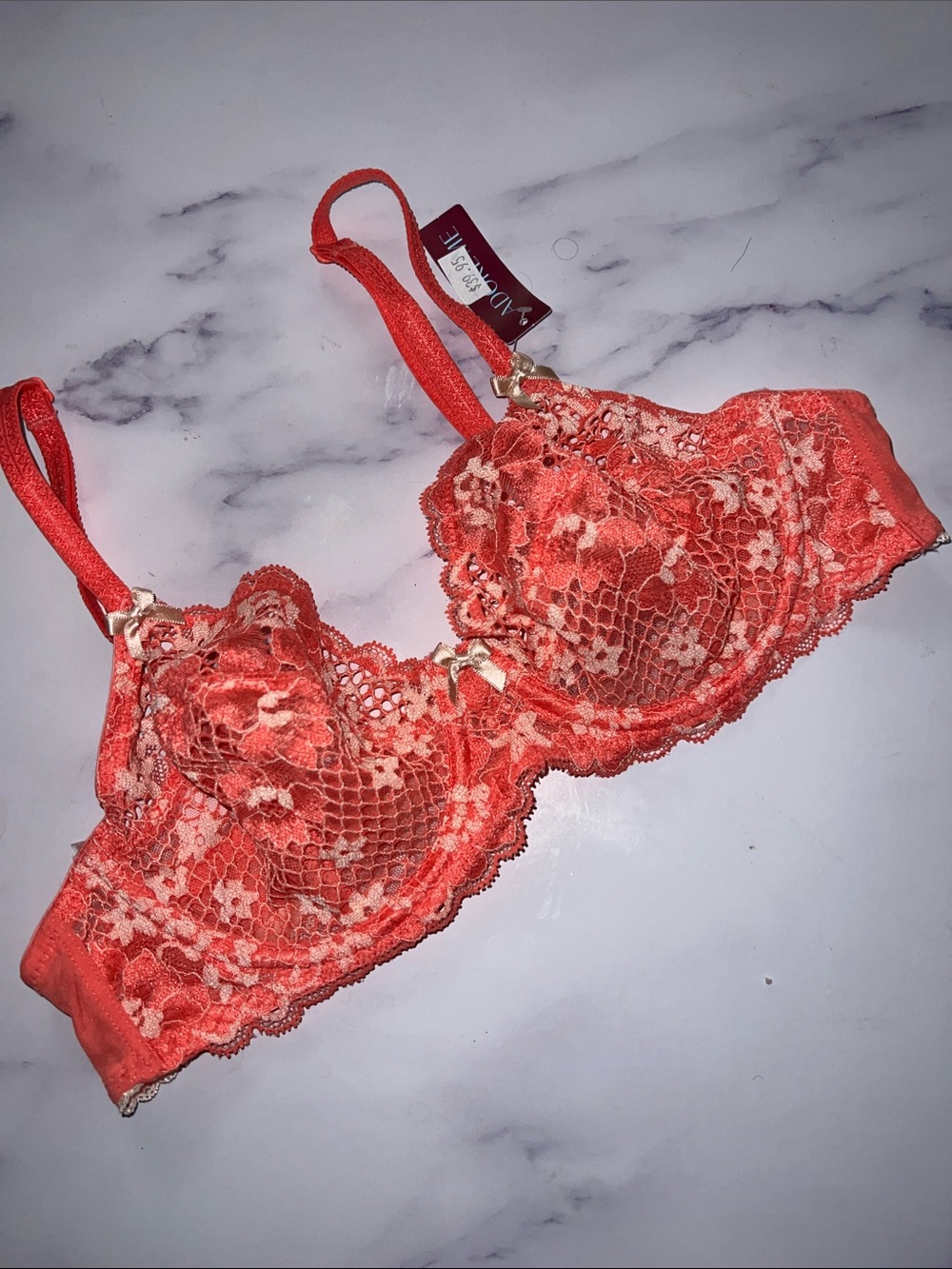 Adore Me Coral Lace Sheer Underwire unlined Bra 34 B